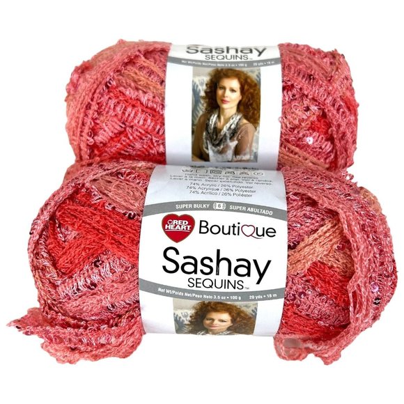Red Heart Other - 2 Red Heart Boutique Sashay Sequin Yarn CORAL 3.5 OZ Skeins Ball New 1931